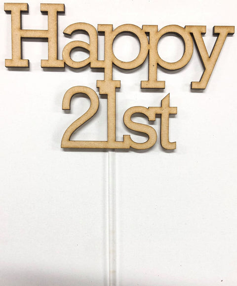 21st CAKE TOPPERS ACRYLIC & WOOD [MESSAGE: HAPPY 21st BLOCK WOOD CAKE TOPPER]
