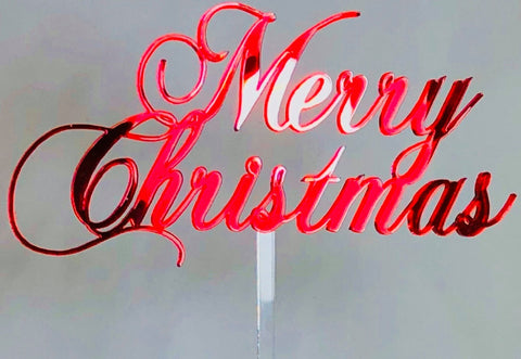 CHRISTMAS CAKE TOPPERS ACRYLIC & WOOD [MESSAGE: MERRY CHRISTMAS RED MIRROR ACRYLIC CAKE TOPPER]