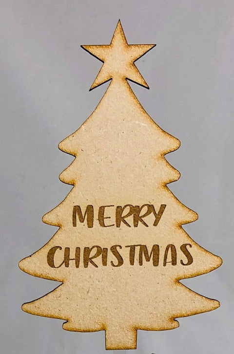 CHRISTMAS CAKE TOPPERS ACRYLIC & WOOD [MESSAGE: CHRISTMAS TREE ENGRAVED WOOD CAKE TOPPER]