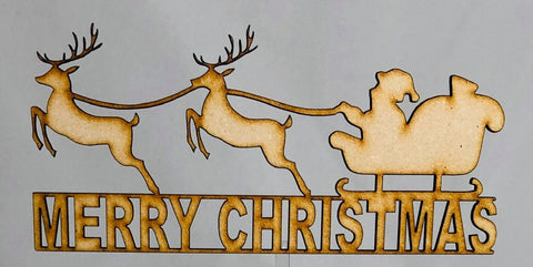 CHRISTMAS CAKE TOPPERS ACRYLIC & WOOD [MESSAGE: SANTA SLEIGH MERRY CHRISTMAS WOOD CAKE TOPPER]