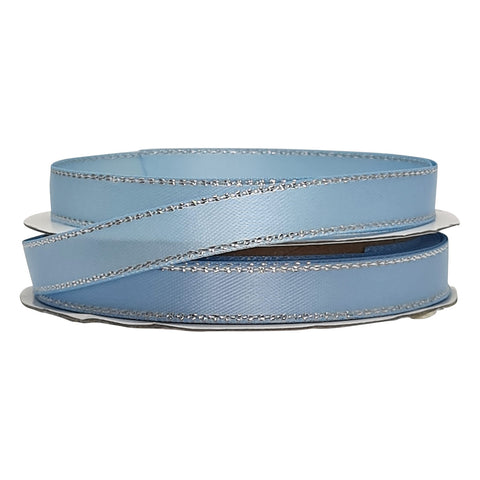 LIGHT BLUE with SILVER EDGE RIBBON x 5m 9mm