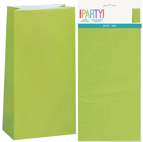 LIME GREEN PAPER LOOT BAGS 12 pack