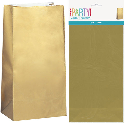 GOLD PAPER LOOT BAGS 12 pack