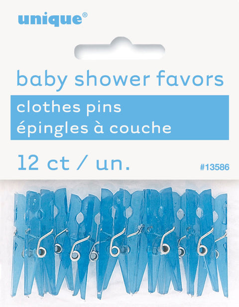 BLUE CLOTHES PEGS / PINS 12 pack PARTY FAVORS