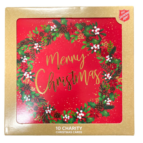 CHRISTMAS CARDS WREATH SQUARE 10 pack  - SALVATION ARMY