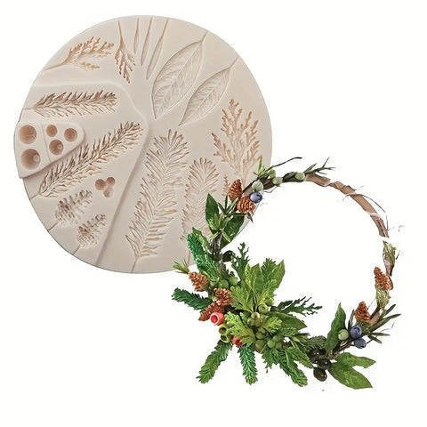 CHRISTMAS ASSORTED WREATH LEAVES & BERRIES SILICONE MOULD