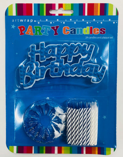 BLUE CANDLES WITH PLAQUE