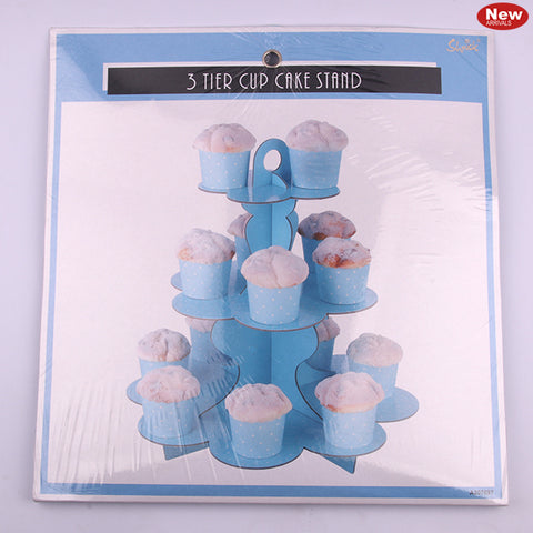 3 TIER BABY BLUE SPOTTED CUPCAKE STAND