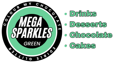 GREEN MEGA SPARKLES - EDIBLE & DRINKABLE GLITTER - Whip It Up Cake Supplies
