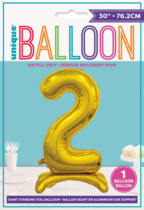 #2 GIANT 76cm GOLD AIR FILLED STANDING BALLOON - Whip It Up Cake Supplies