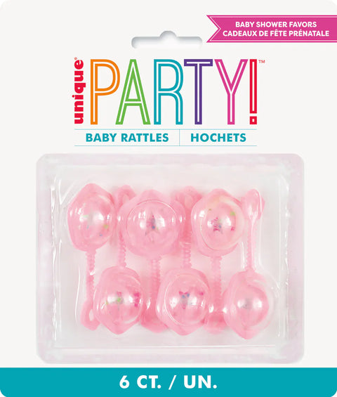 PINK BABY RATTLES 6 pk PARTY FAVORS - Whip It Up Cake Supplies