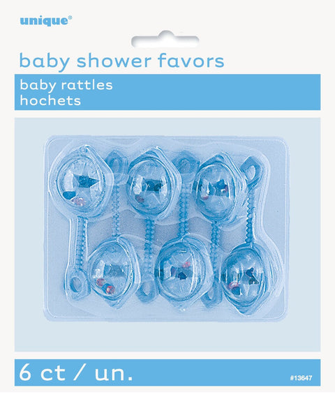 BLUE BABY RATTLES 6 pk PARTY FAVORS - Whip It Up Cake Supplies