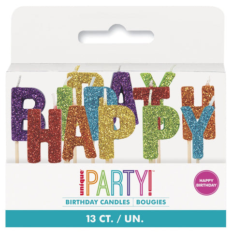 GLITTER RAINBOW HAPPY BIRTHDAY CANDLES - Whip It Up Cake Supplies
