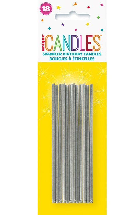 SPARKLER SILVER THIN CANDLES 18 pack - Whip It Up Cake Supplies