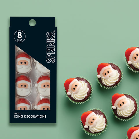 SANTA HEAD EDIBLE ICING DECORATIONS 8 pack - Whip It Up Cake Supplies