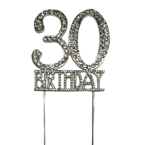 30 BIRTHDAY DIAMANTE CAKE PIN SILVER - Whip It Up Cake Supplies