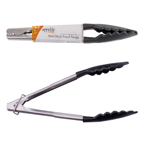 TONGS - STAINLESS STEEL WITH NYLON BLACK HEAD - Whip It Up Cake Supplies