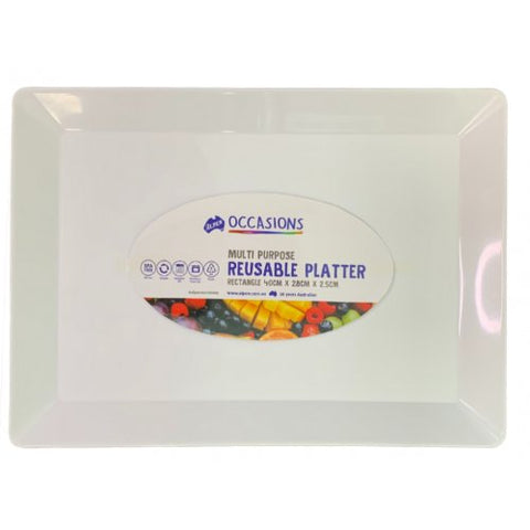 RESUABLE RECTANGLE WHITE PLATTER 40cm x 28cm x 2.5cm - Whip It Up Cake Supplies
