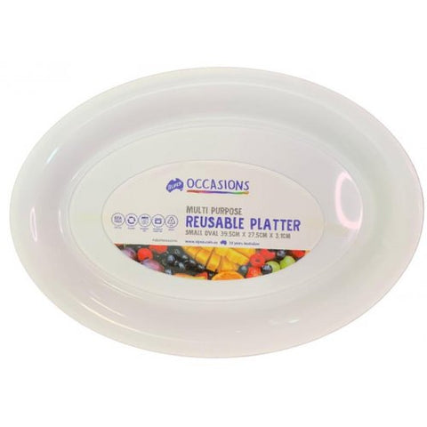 RESUABLE OVAL WHITE PLATTER 39.5cm x 27.5cm x 3.1cm - Whip It Up Cake Supplies