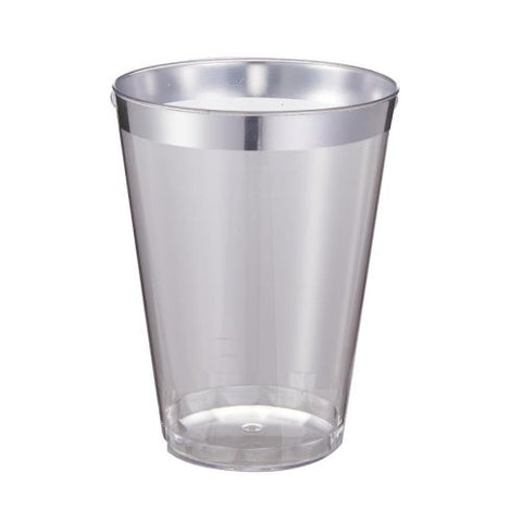 SILVER TRIM TUMBLERS PLASTIC 12pk - 200ml - Whip It Up Cake Supplies