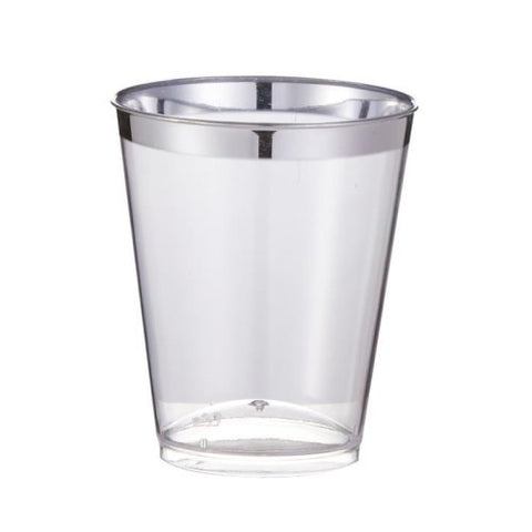 SILVER TRIM SHOT GLASSES PLASTIC 50pk - 30ml - Whip It Up Cake Supplies