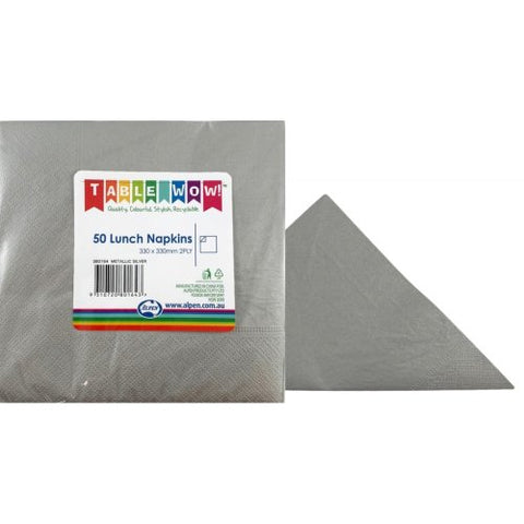 SILVER METALLIC LUNCH NAPKINS 50pk - Whip It Up Cake Supplies