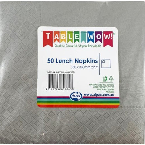 SILVER METALLIC LUNCH NAPKINS 50pk - Whip It Up Cake Supplies