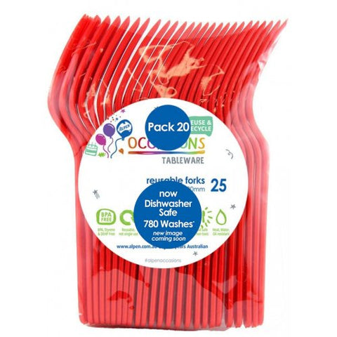 RED PLASTIC FORKS 20pk