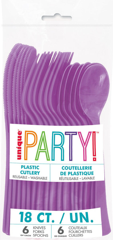 PRETTY PURPLE ASSORTED CUTLERY 18 pack - Whip It Up Cake Supplies