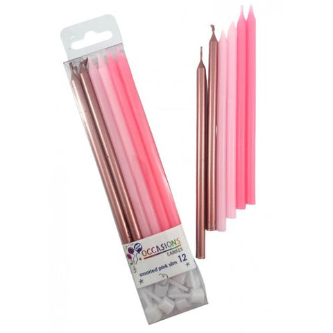 PINK / ROSE GOLD SLIM CANDLES 12 pack