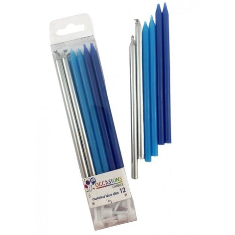 BLUE / SILVER SLIM CANDLES 12 pack