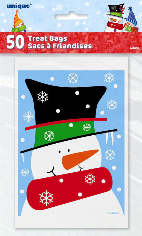 SNOWMAN CHRISTMAS TREAT BAGS 50 pk - Whip It Up Cake Supplies