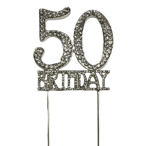 50TH BIRTHDAY DIAMANTE CAKE PIN SILVER - Whip It Up Cake Supplies