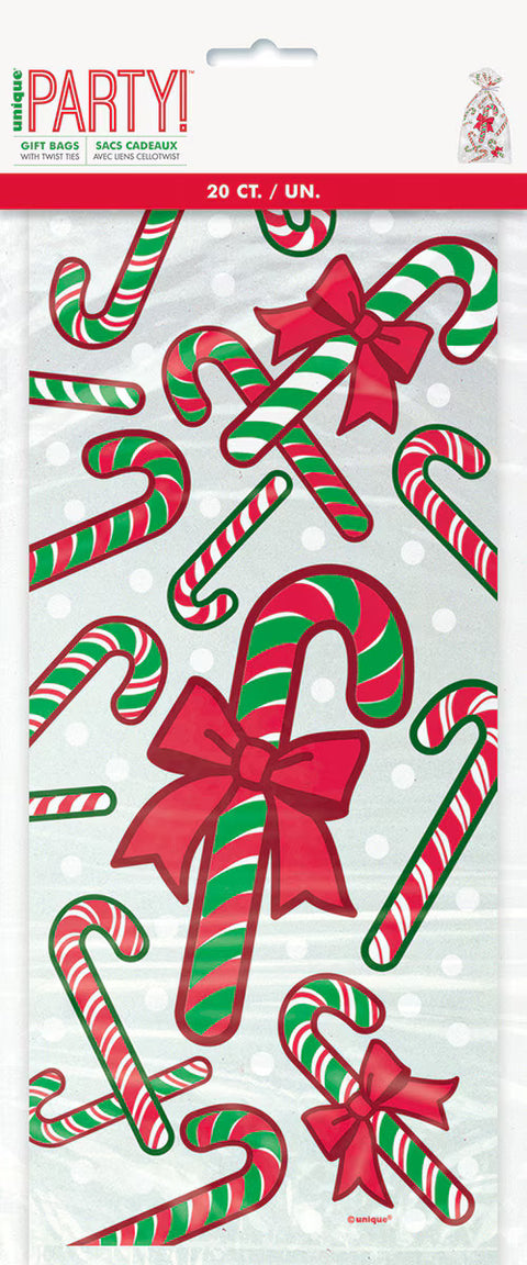 CANDY CANE CHRISTMAS CELLOPHANE BAGS 20 pk - Whip It Up Cake Supplies