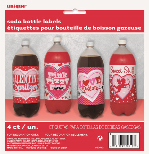 SODA / SOFT DRINK BOTTLES LABELS VALENTINES 4 pk - Whip It Up Cake Supplies