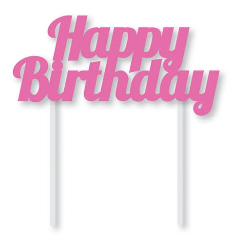 PINK HAPPY BIRTHDAY CARD CAKE TOPPER 14cm wide