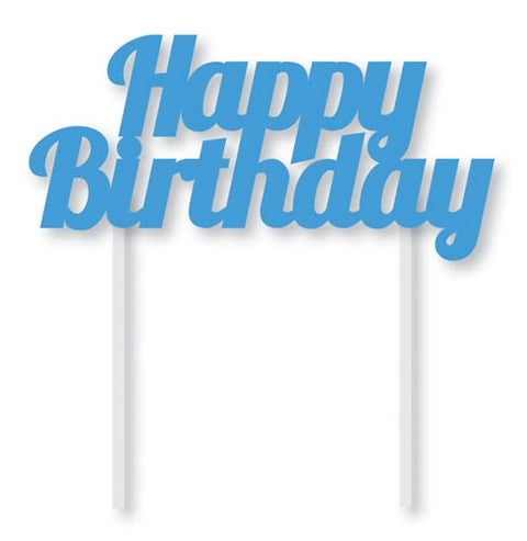 BLUE HAPPY BIRTHDAY CARD CAKE TOPPER 14cm wide