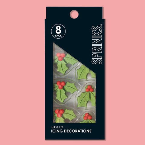 HOLLY EDIBLE ICING DECORATIONS 8 pack - Whip It Up Cake Supplies