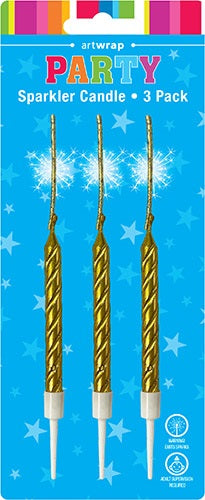 GOLD SPARKLER CANDLES 3pk - Whip It Up Cake Supplies