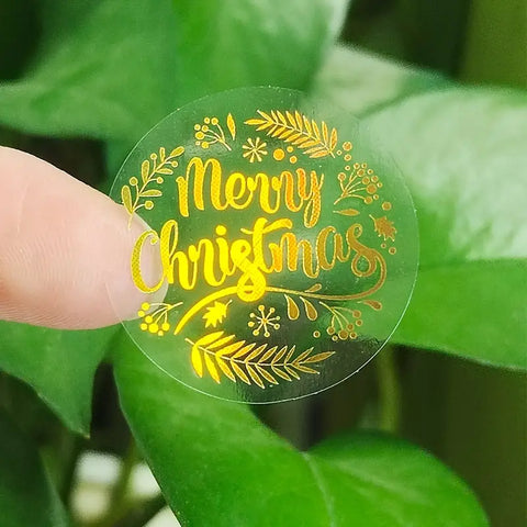MERRY CHRISTMAS GOLD CLEAR STICKERS 500 pack