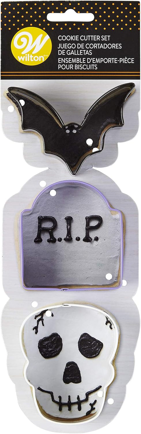 HALLOWEEN BAT, HEADSTONE & SKULL COOKIE CUTTER SET