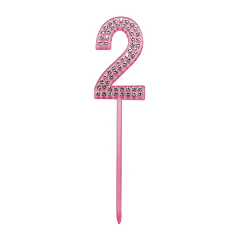 #2 PINK ACRYLIC DIAMANTE CAKE TOPPER - Whip It Up Cake Supplies