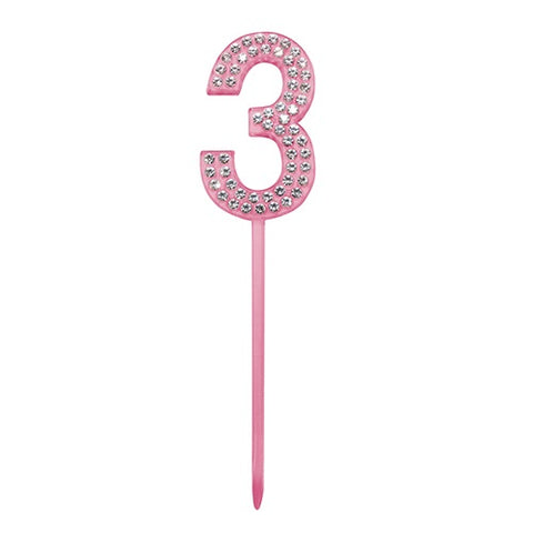 #3 PINK ACRYLIC DIAMANTE CAKE TOPPER - Whip It Up Cake Supplies