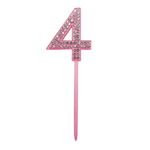 #4 PINK ACRYLIC DIAMANTE CAKE TOPPER - Whip It Up Cake Supplies