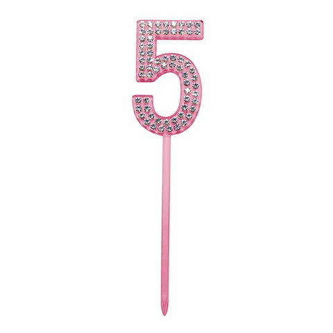 #5 PINK ACRYLIC DIAMANTE CAKE TOPPER - Whip It Up Cake Supplies