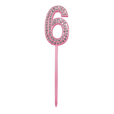 #6 PINK ACRYLIC DIAMANTE CAKE TOPPER - Whip It Up Cake Supplies