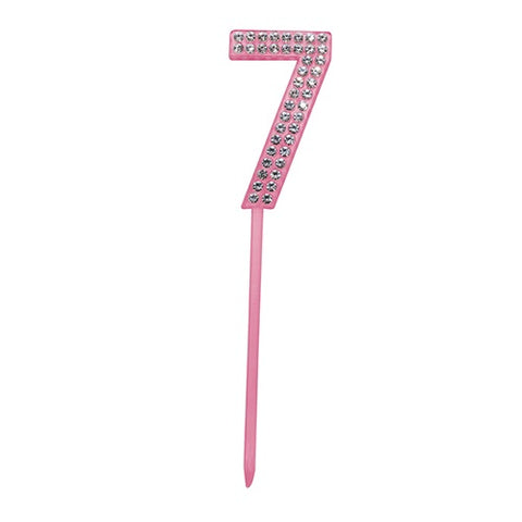 #7 PINK ACRYLIC DIAMANTE CAKE TOPPER - Whip It Up Cake Supplies