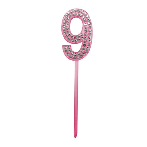#9 PINK ACRYLIC DIAMANTE CAKE TOPPER - Whip It Up Cake Supplies