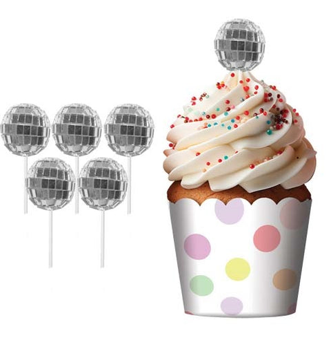 MIRROR BALL CUPCAKE TOPPERS x 6 - Whip It Up Cake Supplies