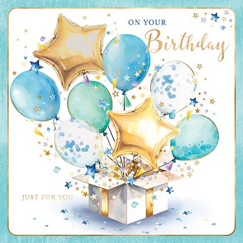 BIRTHDAY CARD BALLOON BOX BLUE